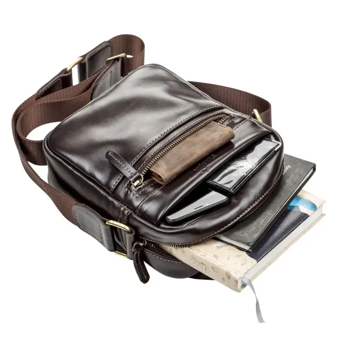 Сумка чоловіча SHVIGEL 11089 шкіряна Коричнева