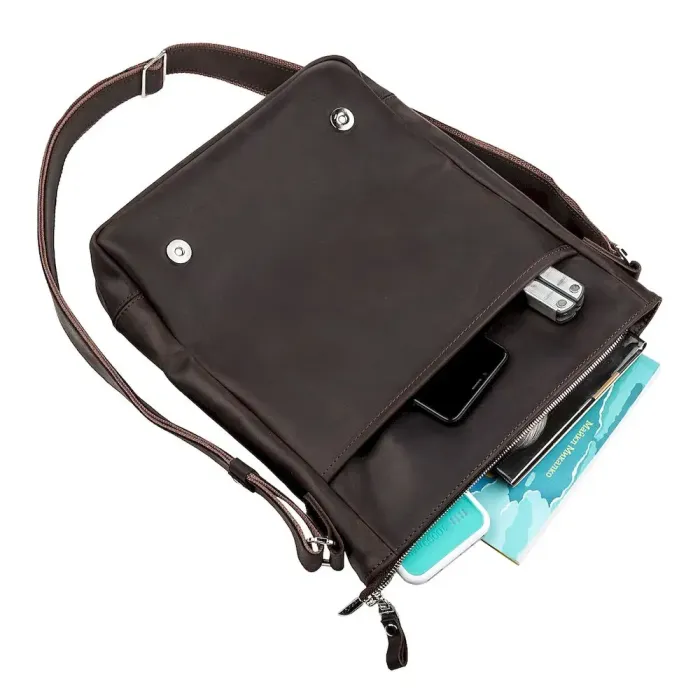 Сумка чоловіча SHVIGEL 11129 із вінтажної шкіри Коричнева