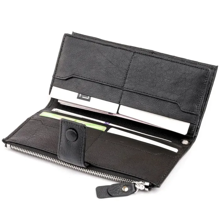 Оригінальний гаманець шкіряний жіночий на хлястиці з кнопкою ST Leather 19280 Чорний