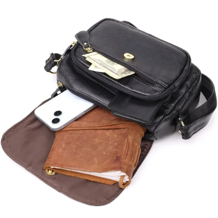 Сумка з натуральної шкіри для стильних жінок Vintage 22972 Чорний