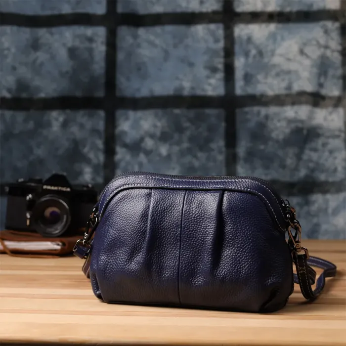 Жіноча шкіряна сумка з ефектним драпіруванням Vintage 22897 Синій