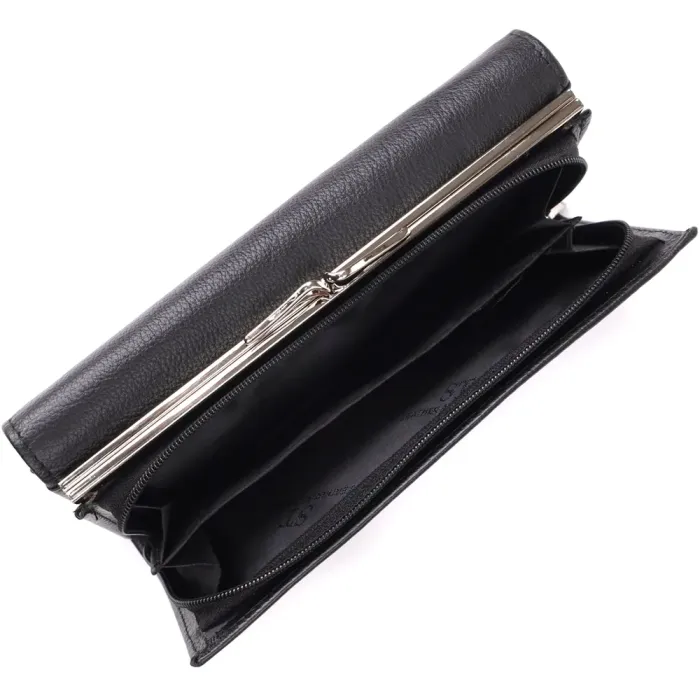 Функціональний жіночий гаманець на магнітах із натуральної шкіри ST Leather 23112 Чорний