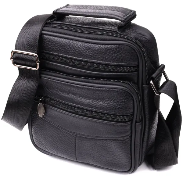 Практична вертикальна сумка з ручкою для чоловіків з натуральної шкіри Vintage 22864 Чорний