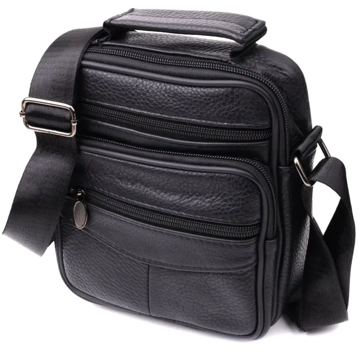 Практична вертикальна сумка з ручкою для чоловіків з натуральної шкіри Vintage 22864 Чорний