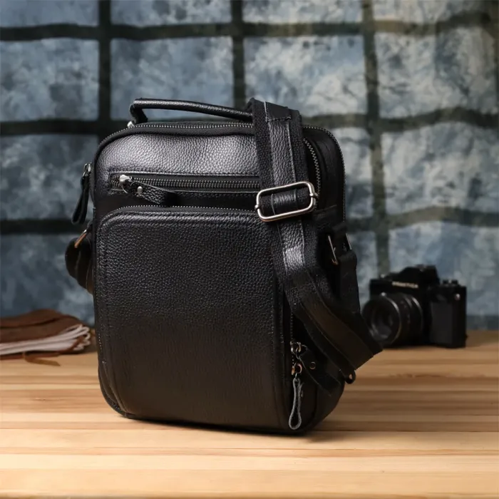 Ділова чоловіча сумка з ручкою для перенесення в руці з натуральної шкіри Vintage 23034 Чорний