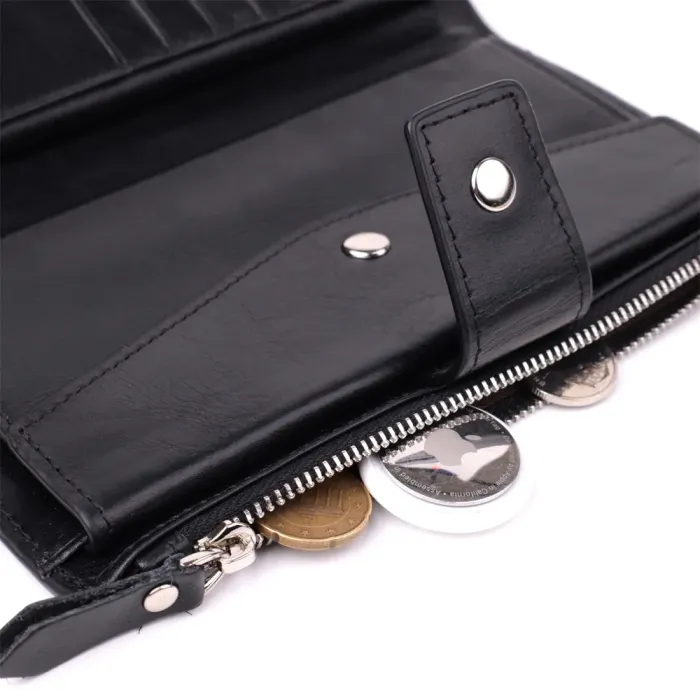 Вертикальний стильний гаманець із гладкої натуральної шкіри Vintage 22885 Чорний