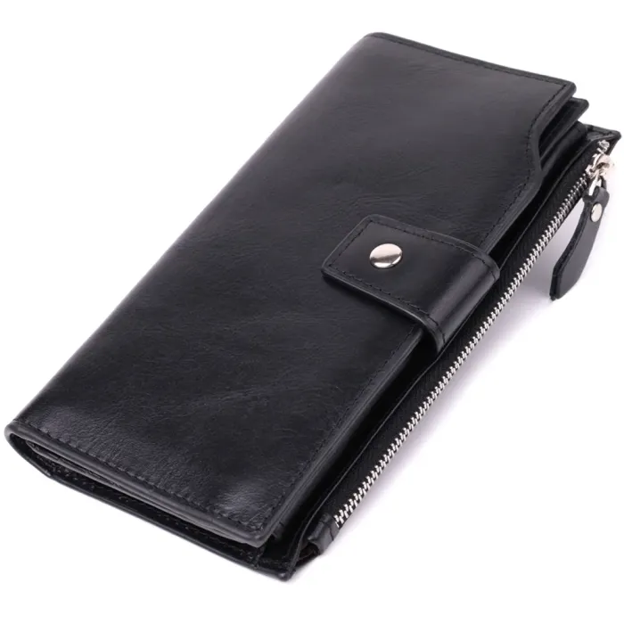 Вертикальний стильний гаманець із гладкої натуральної шкіри Vintage 22885 Чорний