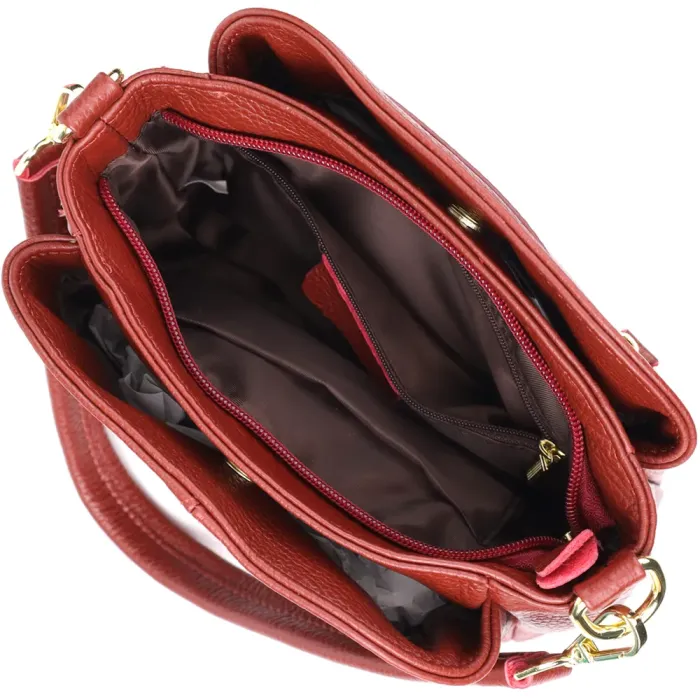 Яскрава жіноча шкіряна сумка з трьома секціями Vintage 22981 Червоний