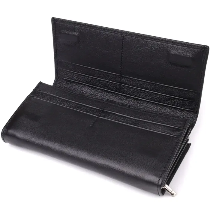 Функціональний жіночий гаманець на магнітах із натуральної шкіри ST Leather 23112 Чорний