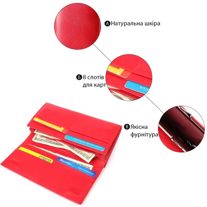 Красивий гаманець для жінок з монетницею із натуральної шкіри ST Leather 23105 Червоний