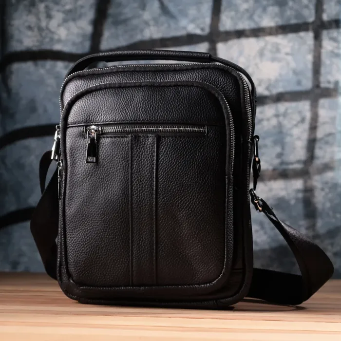 Чоловіча вертикальна сумка з натуральної шкіри Vintage 15112 Чорний