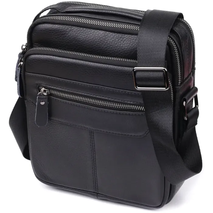Вертикальна чоловіча сумка з натуральної шкіри Vintage 22967 Чорний