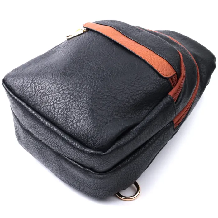 Зручна жіноча сумка через плече з отвором для навушників з екошкіри Vintage 22787 Чорний