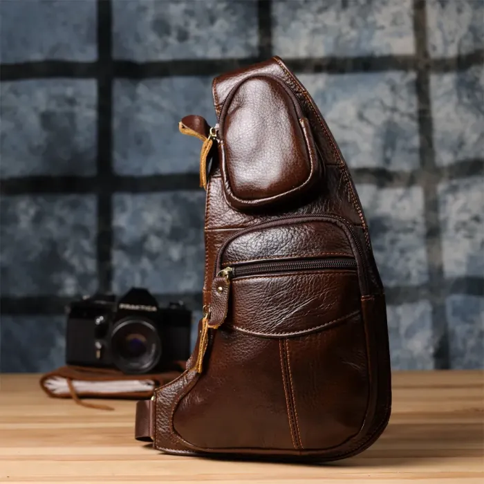 Сумка для чоловіків з великою кількістю кишень із натуральної шкіри Vintage 22956 Коричневий