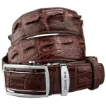 Ремінь-автомат CROCODILE LEATHER 18235 з натуральної шкіри крокодила (каймана) Коричневий
