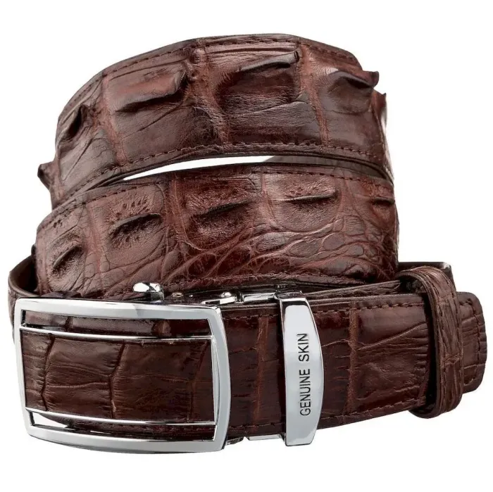 Ремень-автомат CROCODILE LEATHER 18235 из натуральной кожи крокодила (каймана) Коричневый