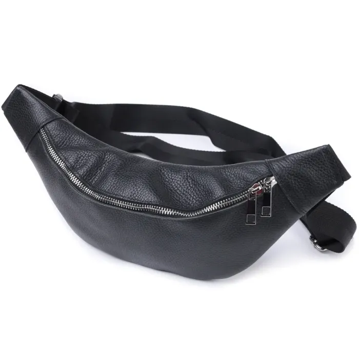 Зручна сумка-бананка унісекс з натуральної шкіри Shvigel 22824 Чорна