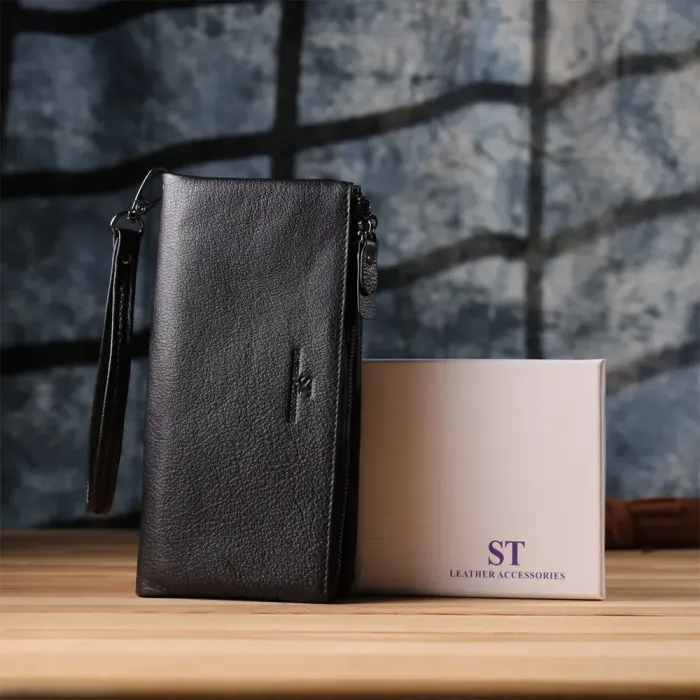 Практичний шкіряний гаманець на три відділення ST Leather 23111 Чорний