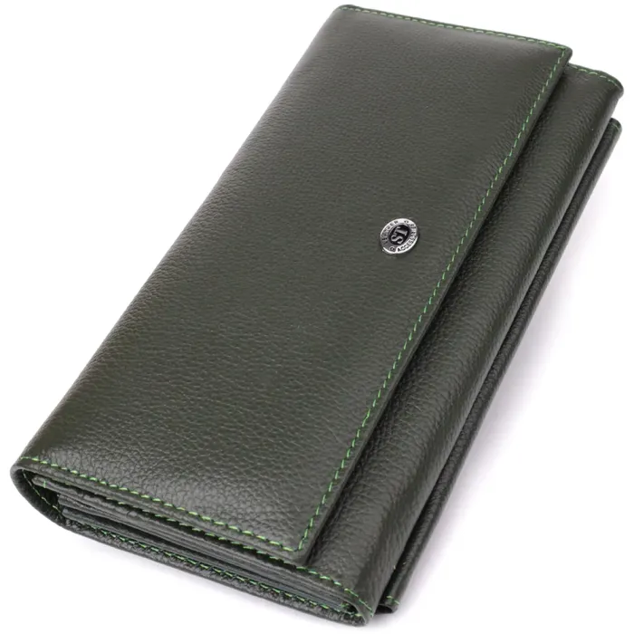 Горизонтальний гаманець з кишенею для телефону з натуральної шкіри ST Leather 23068 Зелений
