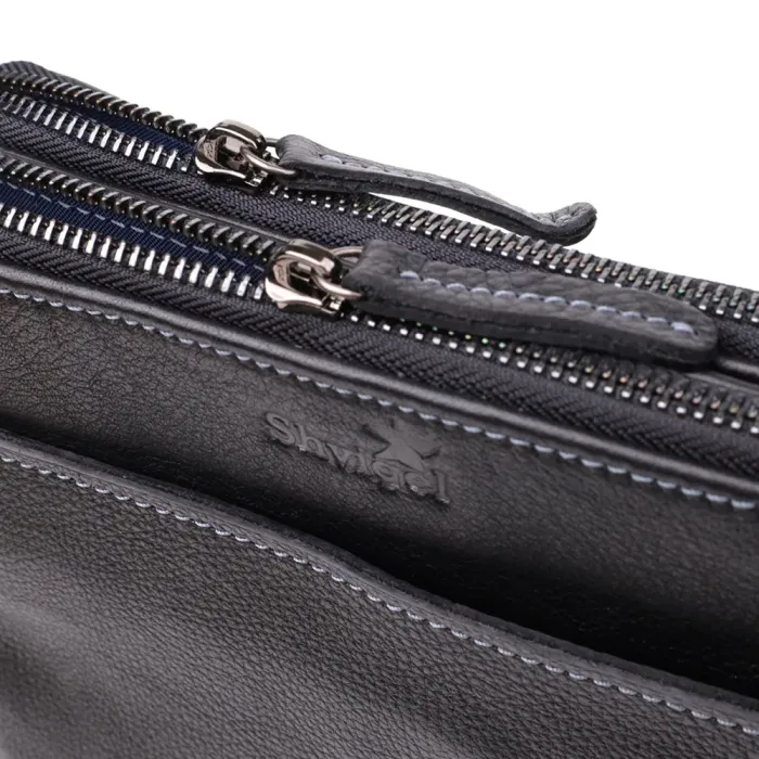 Стильна чоловіча сумка через плече з дрібнозернистої шкіри Shvigel 20869_1 Чорний