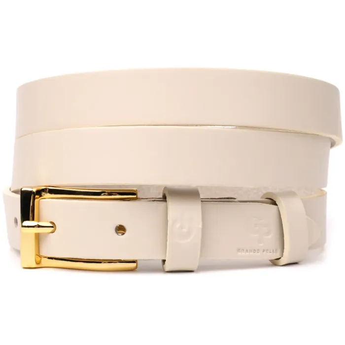 Красивий тонкий шкіряний ремінь для жінок GRANDE PELLE 22949 Молочний
