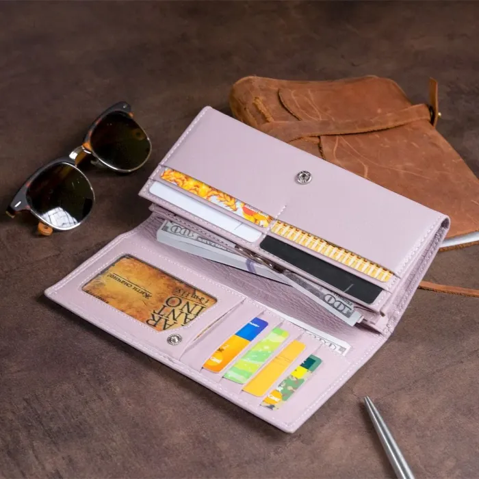 Гаманець шкіряний з механічною монетницею ST Leather 19276 Ліловий