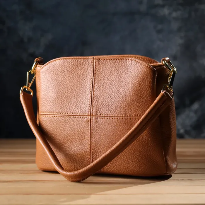 Практична жіноча сумка на три відділення з натуральної шкіри 15123 Vintage Рудий