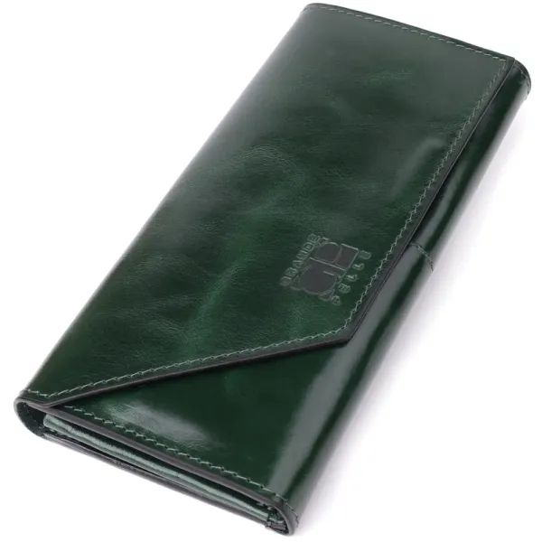 Добротний гаманець у два складення з натуральної гладкої шкіри GRANDE PELLE 22945 Зелений