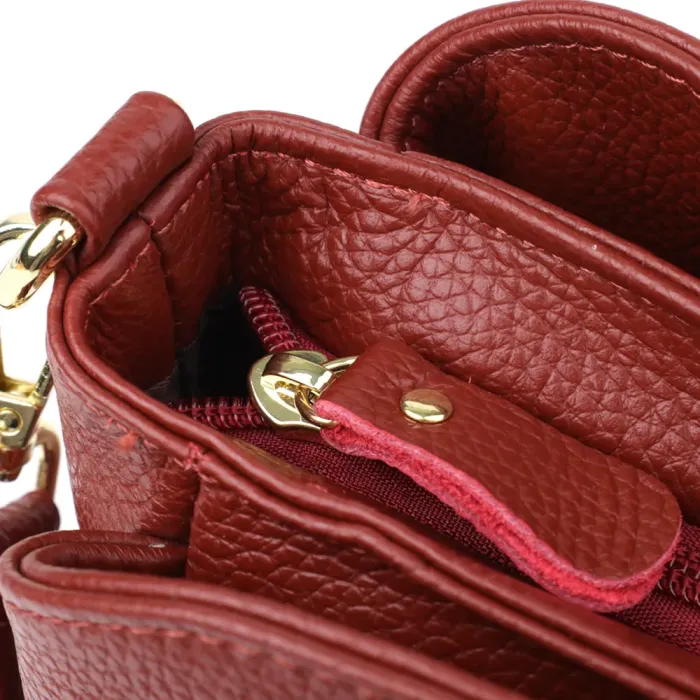 Яскрава жіноча шкіряна сумка з трьома секціями Vintage 22981 Червоний