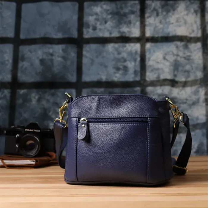 Жіноча сумка з натуральної шкіри з трьома відділеннями Vintage 22976 Синій