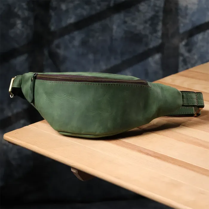 Стильна чоловіча бананка відмінної якості з натуральної шкіри вінтажної шкіри Shvigel 23142 Зелений