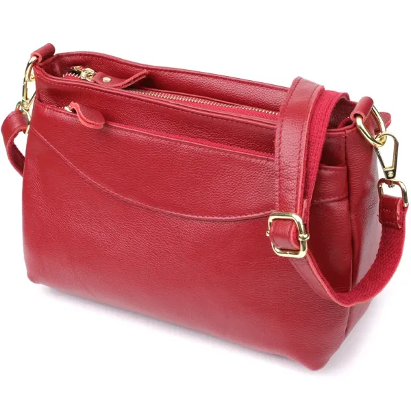 Елегантна сумка жіноча з твердим дном з натуральної шкіри Vintage 22982 Червоний