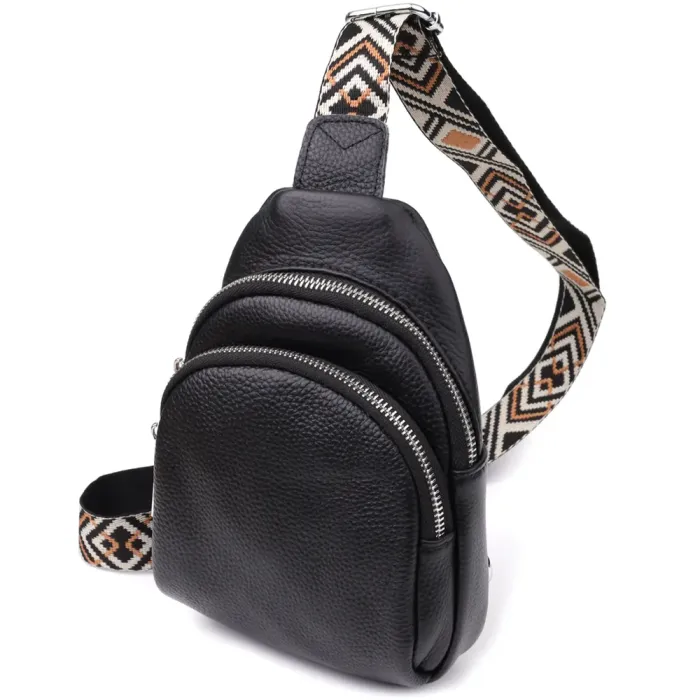 Жіноча сумка слінг із натуральної шкіри Vintage 22935 Чорний