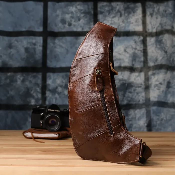 Цікава чоловіча сумка через плече з гладкої натуральної шкіри Vintage 22965 Коричневий