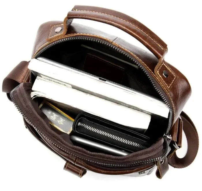 Сумка чоловіча гладка Vintage 14700 Коричнева