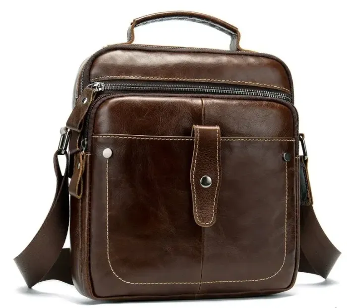 Сумка чоловіча гладка Vintage 14700 Коричнева