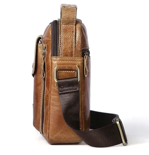 Сумка чоловіча гладка Vintage 14707 Світло-коричнева