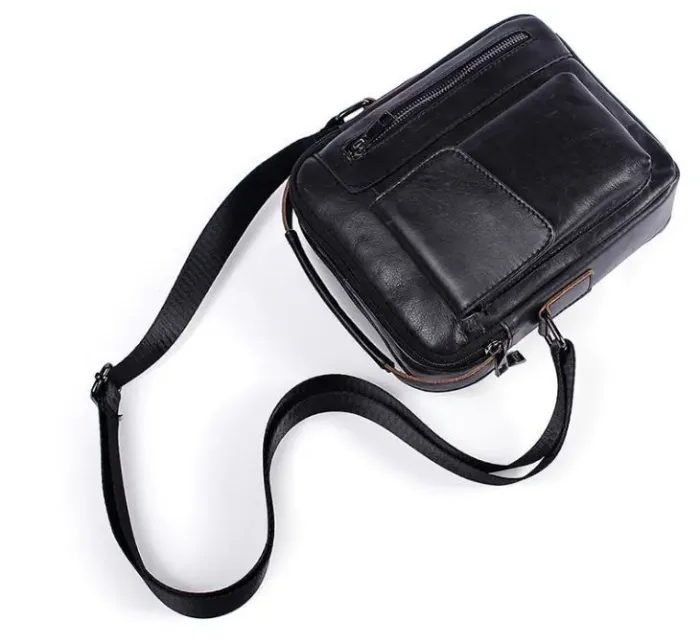 Сумка чоловіча гладка Vintage 14708 Чорна