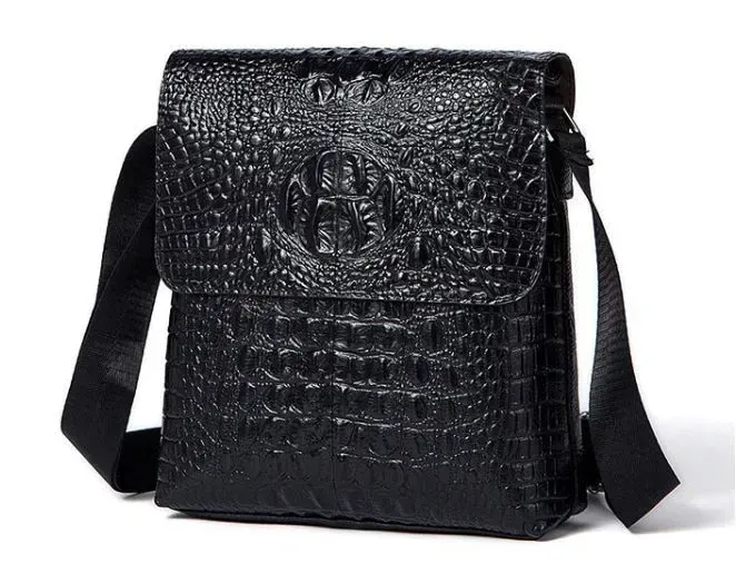 Сумка мужская вертикальная с тиснением под рептилию Vintage 14715 Черная