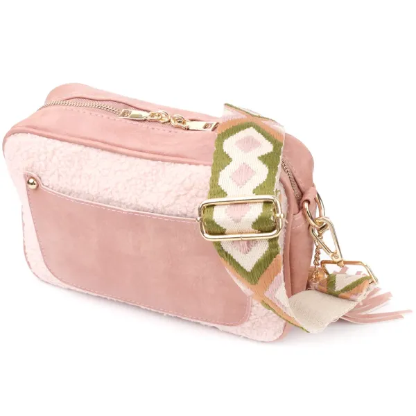 Жіноча сумка з плюшевою вставкою на лицьовій стороні з екошкіри Vintage 15133 Рожевий