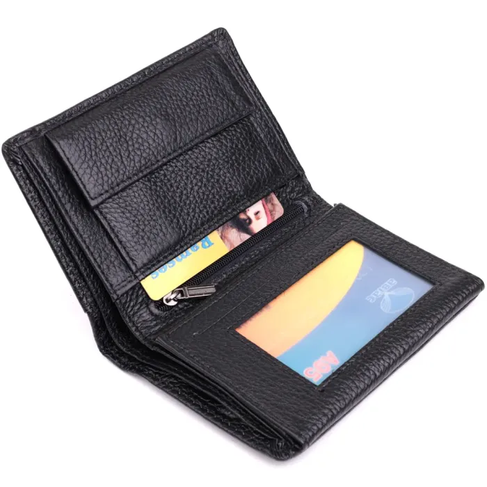 Вертикальний чоловічий шкіряний гаманець у два складання Vintage 15091 Чорний