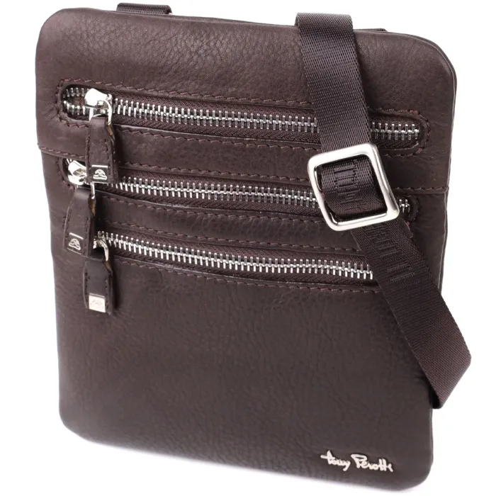 Стильна невелика сумка з матової зернистої натуральної шкіри Tony Perotti 20876_1 ( 9019 moro) Коричневий