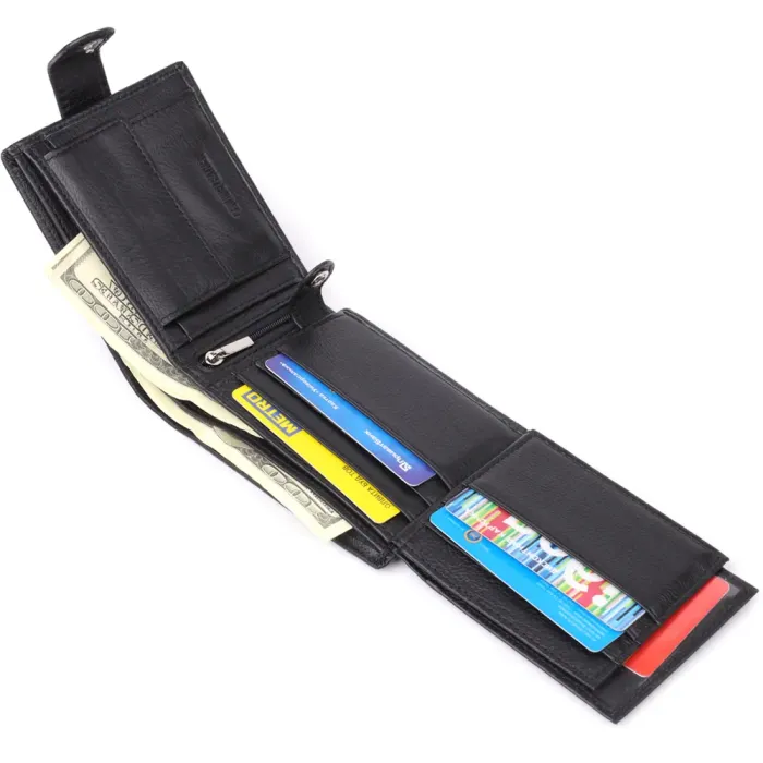 Місткий чоловічий гаманець горизонтального формату з натуральної шкіри ST Leather 23090 Чорний