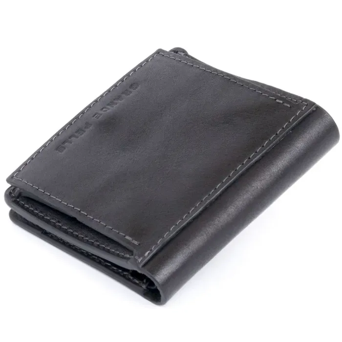 Вертикальне глянсове портмоне з накладною монетницею GRANDE PELLE 11329 Чорне