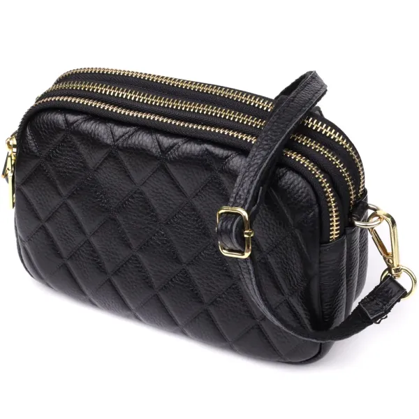 Сумка з натуральної шкіри з трьома відділеннями для жінок Vintage 22890 Чорний