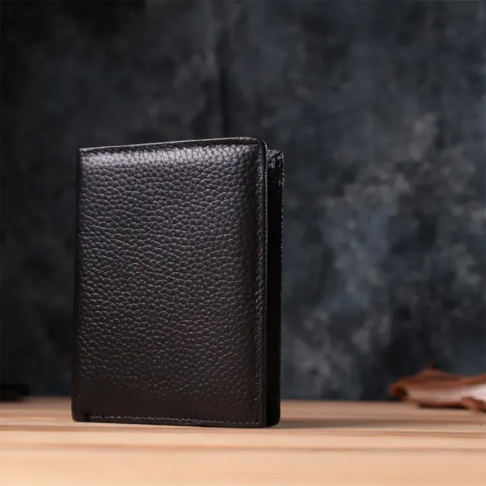 Зручний чоловічий шкіряний гаманець у два складання Vintage 15093 Чорний