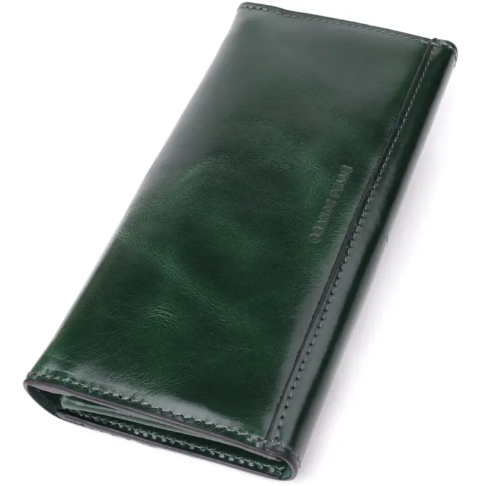 Добротний гаманець у два складення з натуральної гладкої шкіри GRANDE PELLE 22945 Зелений