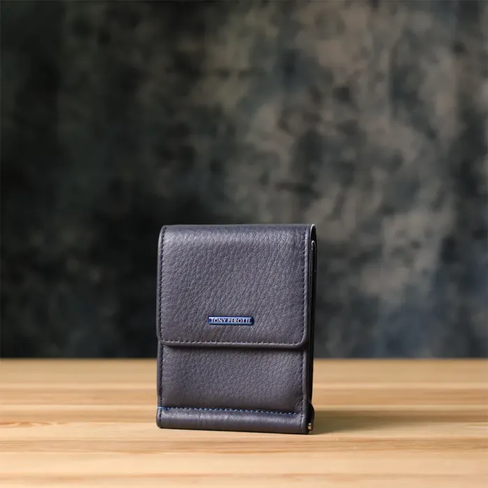 Вертикальний чоловічий затискач із зернистої натуральної шкіри Tony Perotti 20862_1 (3595 navy) Синій