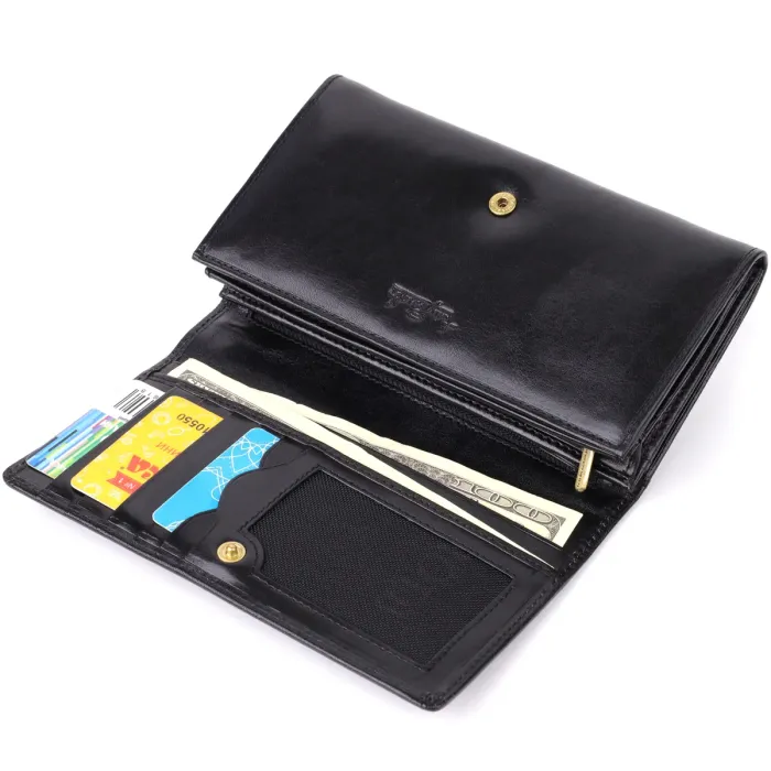 Стильний жіночий горизонтальний гаманець із глянсової натуральної шкіри Tony Perotti 20884_1 (1073 nero) Чорний