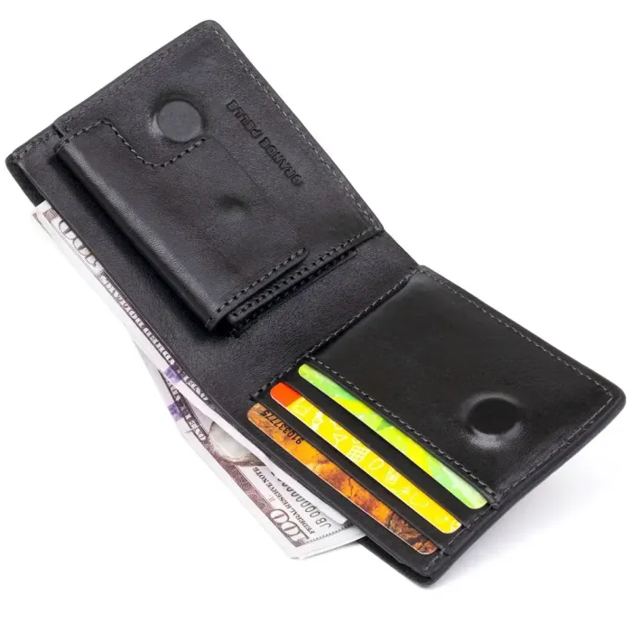 Портмоне вертикальне з круглим магнітом на два відділення GRANDE PELLE 11306 Чорне